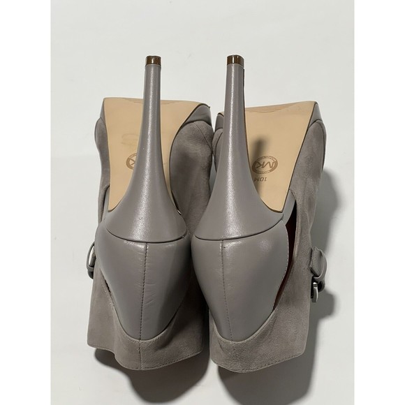 Michael Kors Open Toe Gray Leather Ankle Bootie High Heel Pumps Sz 10 M - Picture 8 of 12